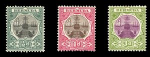 Bermuda #28-30 Cat$31.50, 1902-3 Dry Dock, set of three, hinged, 3p with fain...