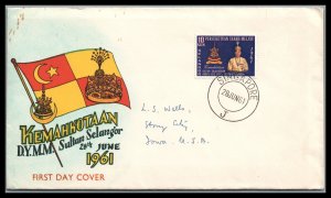 Malay Selangor 1961 FDC to Story City Iowa