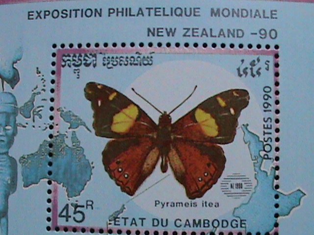 CAMBODIA-1990-SC#1071-NEW ZELAND'90 STAMP SHOW-LOVELY BUTTERFLY-MNH S/S-VF