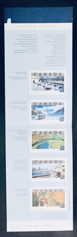 Canada #1952 65¢ Tourist Attractions Booklet (2002). BK259 5 stamps.MNH