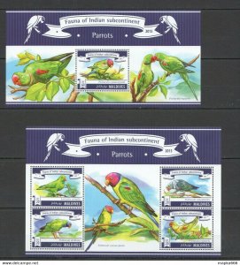 2015 Maldives Fauna Of Indian Subcontinent Birds Parrots 1Kb+1Bl ** Ml646