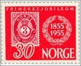 Norway NK 426 The Stamp Jubilee 30 Øre Red,Carmine rose