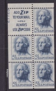 BOBPLATES #1213a Washington Booklet Pane Upper Left 27723 50% MintNH DCV=$50