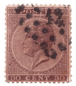 1865-7 Belgium Sc# 20 - 30¢ King Leopold I - Used postage stamp Cv$11