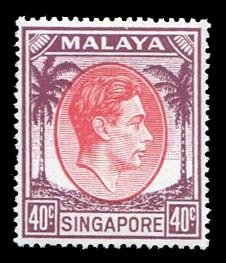 Singapore #16a (SG 26) Cat£50, 1949-52 40c dark violet rose red, perf. 18, n...