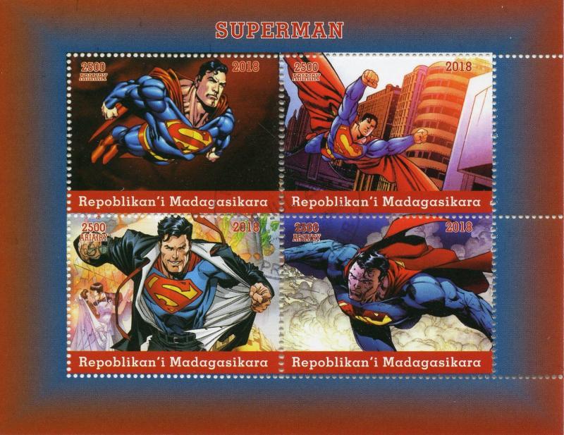 Madagascar 2018 CTO Superman 4v M/S DC Comics Superheroes Stamps