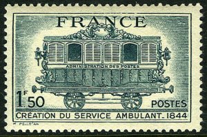 France 472, MNH. France's traveling postal service, cent. Early Postal Car,1944