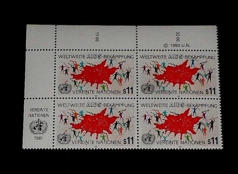 U.N. 1990, VIENNA #100, FIGHT AIDS ISSUE. INSC. BLK/4, NICE!! LQQK!!