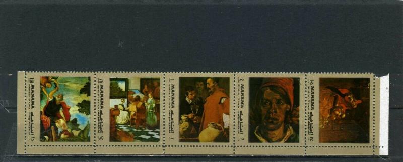 MANAMA 1972 FAMOUS PAINTINGS STRIP OF 5 STAMPS PERF.  MNH