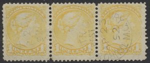 Canada RPO Postmark Truro & Port Hawkesbury/MC #35 1c Small Queen Strip of 3