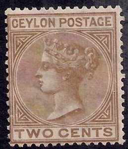 Ceylon 1872 - 80 QV 2ct Pale Brown unused No Gum 14 perfs SG 121 ( K809 )