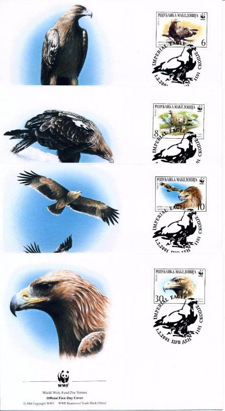 [53588] Macedonia 2001 Birds Vögel Oiseaux WWF FDC Imperial Eagle 4 covers