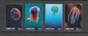FAROE ISLANDS  #613-616  JELLY FISH  MNH
