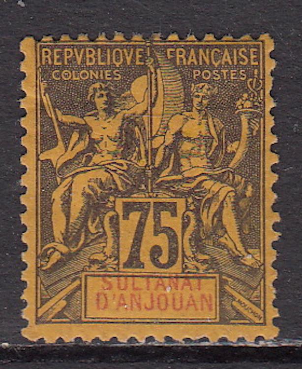 French Colonies, Anjouan, #18. unused, HR, CV$ 37.00