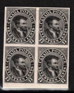 Canada #19TCi Extra Fine Plate Proof Block In Black India Paper On Card