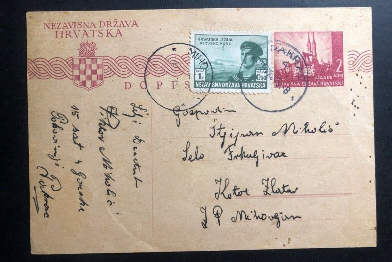 1943 Pakrac Croatia Germany State Stationery Postcard Cover To Zlotow Poland