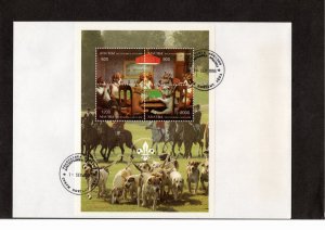 Abhazia 1997 Cinderella Dogs playing Poker and World Scouting Emblem FDC