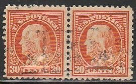 U.S. 516, 30¢ FRANKLIN, USED HORIZONTAL PAIR. F-VF. (788)