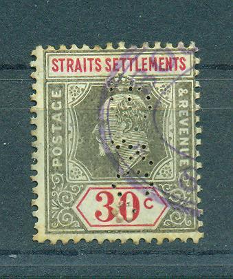 Straits Settlements sc# 119 (perfin) used cat value $3.00