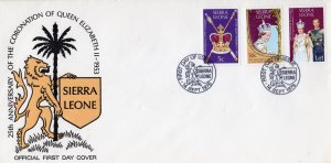 SIERRA LEONE 1978  Sc# 444-446  Coronation 25th.Anniversary Set (3)  FDC
