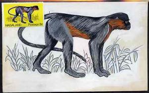Nagaland 1969 Monkey (Capped Langur) - original hand-pain...
