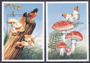 Guyana, Scott cat. 3154-3155. Mushrooms on 2 s/sheets. Bird on one..