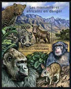 Togo 2011 Endangered Animals of Africa perf s/sheet unmou...