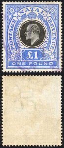 Natal SG142 One Pound Black and Bright Blue Fiscal Cancel