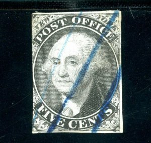 USAstamps Used VF US 1845 Washington Bluish Paper Scott 9X1 Blue Pen Cancel