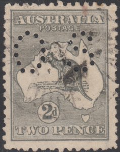 Australia 1915-24 used Sc #45 SG #O43 2p Kangaroo and Map Die I Small OS Punc...