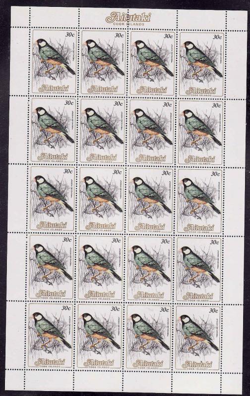 Aitutaki-Sc#329-unused NH sheet of twenty 30c Java Sparrow-B