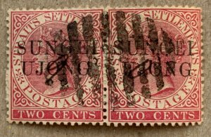 Sungei Ujong 1885 pair, right stamp narrow E variety.  Scott 26A. SG 43da