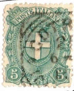 1889 Italy Scott#- 52 5 Centisimo National Coat of Arms Used Lightly Cancelled