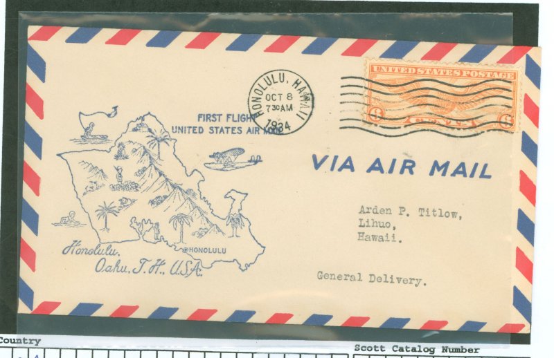 US C19 1st Flight Honolulu to Lihuo Oct. 8, 1934 addressed