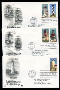 US 2470-2474 Historic Lighthouses booklet set 3 Addr Artcraft/PCS cachet FDC