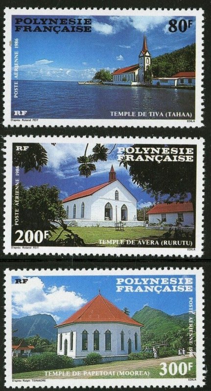 1986 French Polynesia Sc# C221-23 - Protestant Church architecture - MNH Cv$13