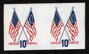 US Sc 1519a Carmine Blue 10¢ Imperf Pair EFO MNH Original Gum *TL lot