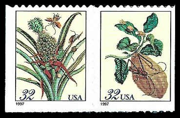 PCBstamps US #3128/3129c Bk Pair 64c(2x32c)Merian Botanical, MNH, (7)