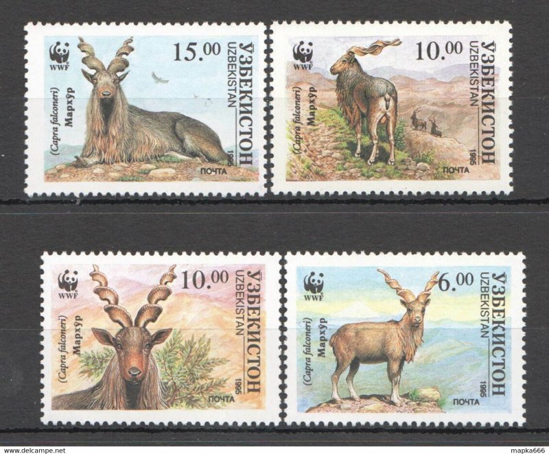 1995 Uzbekistan Fauna Wwf Wild Animals #61-64 Set ** Tk009