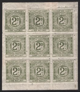 GB Ireland BELFAST & CO DOWN RAILWAY Letter Stamp 2d (1896) *SHEET* Mint SS3142