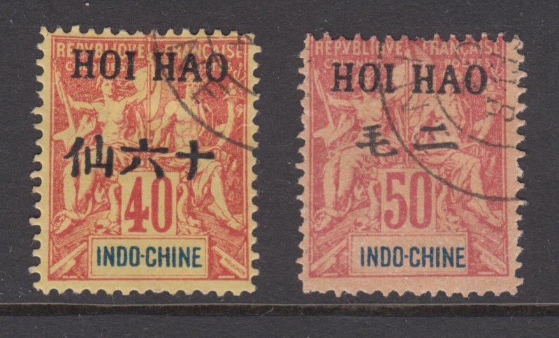 France, China, Hoi Hao, Sc 26, 27 used. 1903 Mouchons, 2 diff Fournier forgeries