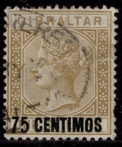 GIBRALTAR QV SG21, 75c on 1s bistre, USED. Cat £75.