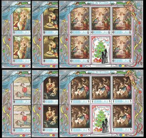 Ras al Khaima 237-242, MNH, Christmas Art, 6 miniature sheets of 5