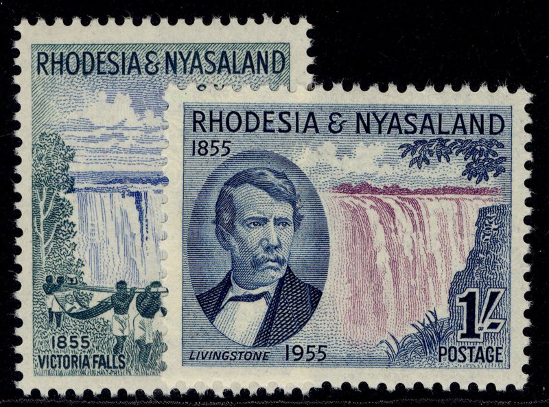 RHODESIA & NYASALAND QEII SG16-17, 1955 Victoria Falls set, LH MINT.