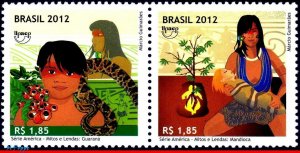 3224 2 BRAZIL 2012 MYTHS & LEGENDS: GUARANA & CASSAVA, INDIANS, UPAEP, SNAKE MNH