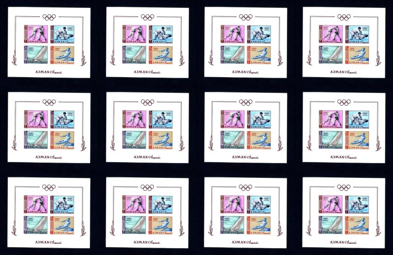 Lot of 12 Ajman # 36b 1964 Olympics Imperforate NH Souvenir Sheets