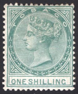 Tobago 1879 1s Green Fiscal Watermark Crown CC Scott 4 SG 4 MLH Scott Cat $425