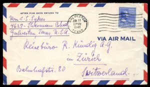 U.S. Scott 830 Prexie Solo on Air Mail Cover to Switzerland