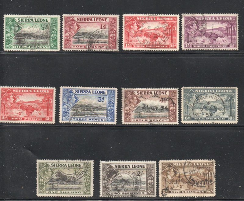 Sierra Leone Sc 173//183 G VI part stamp set to 5 shilling used