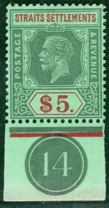 Malaya STRAITS KGV High Value SG240a $5 Die II (1926) PLATE *14* Mint LMM OBLUE1 